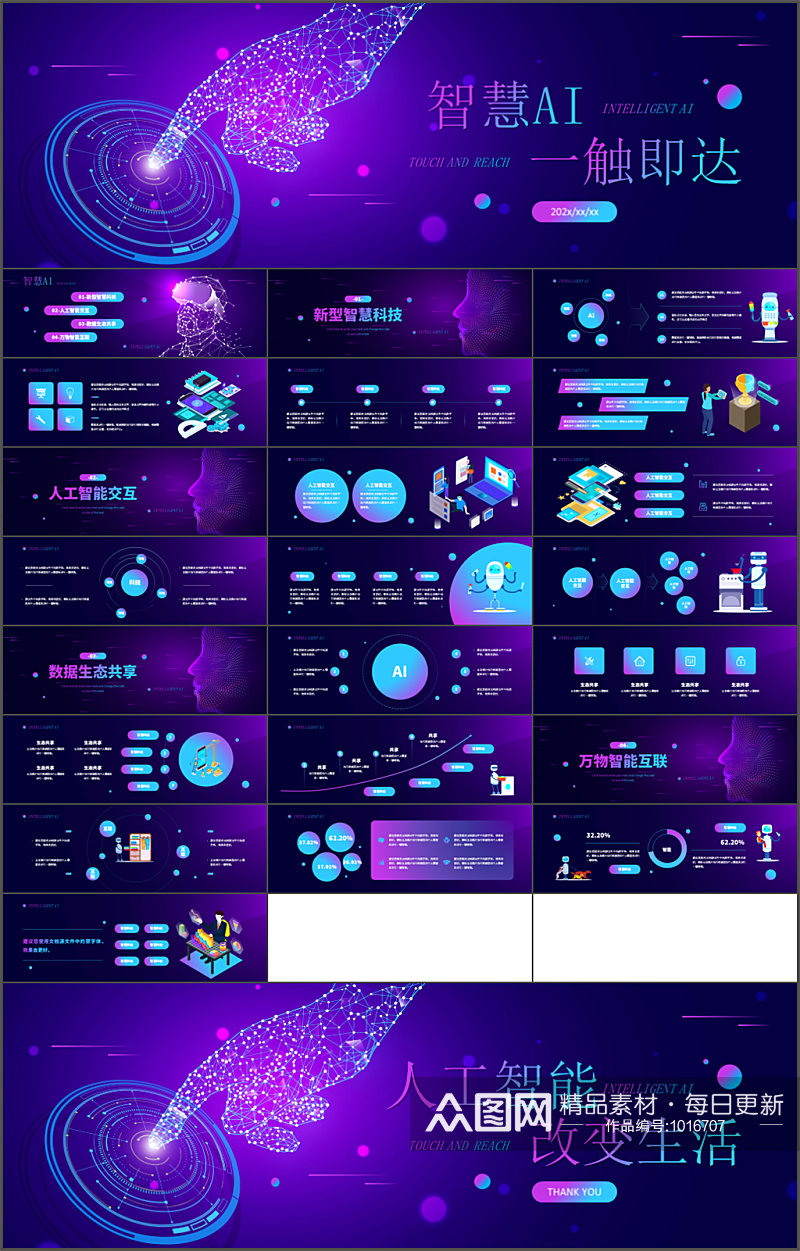蓝紫色渐变智能科技AI宣传PPT模板素材