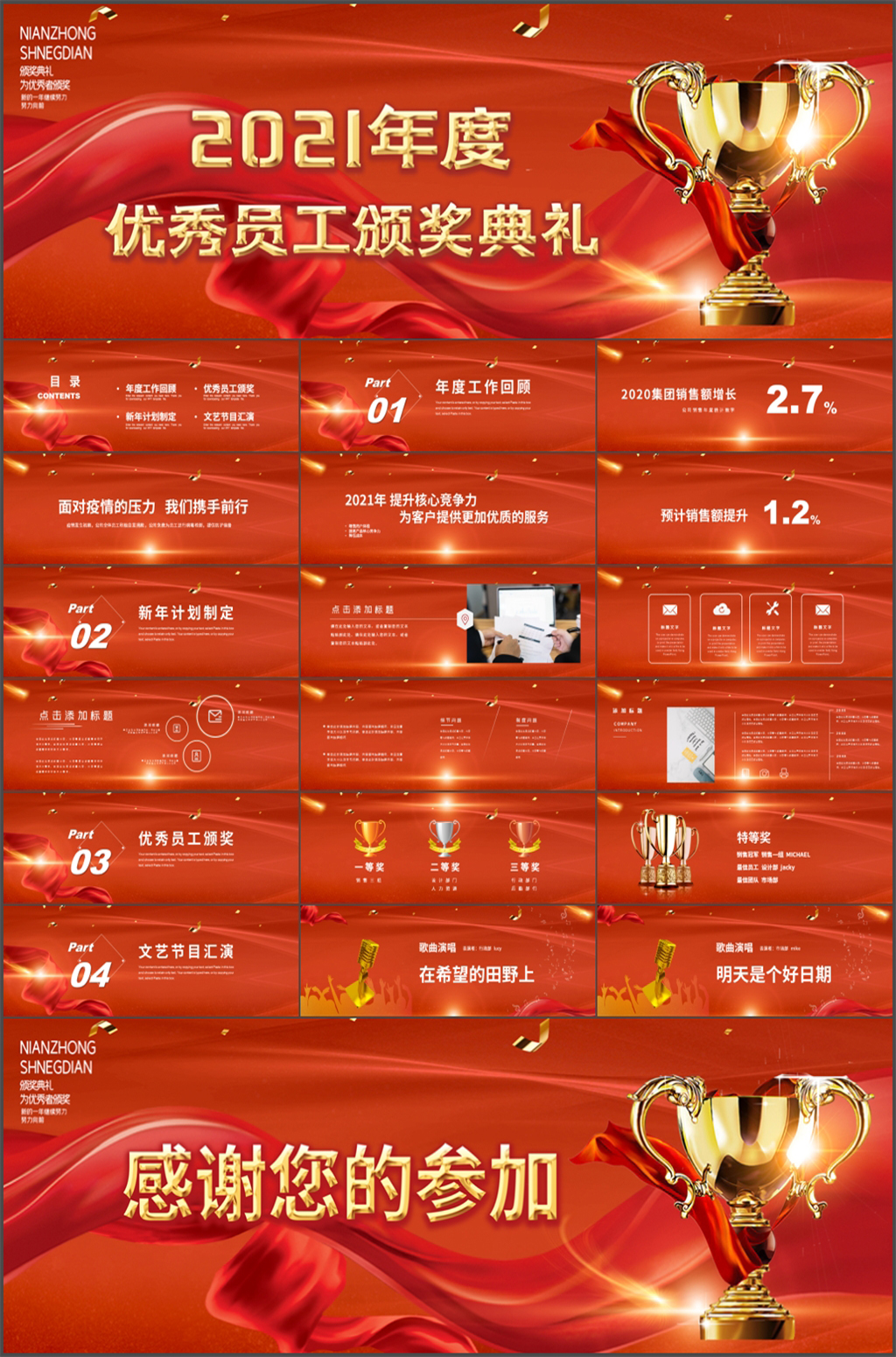 紅色大氣企業(yè)2021年度優(yōu)秀員工頒獎典禮PPT模板素材