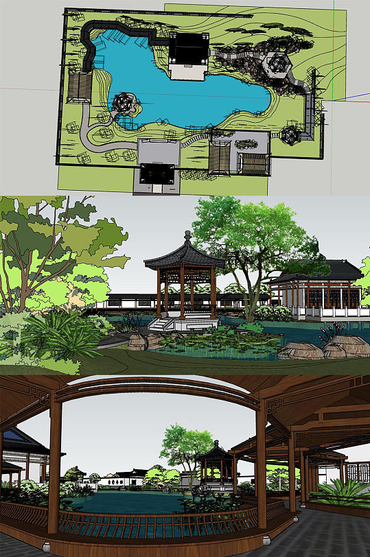 中式古建园林会所院落模型-众图网