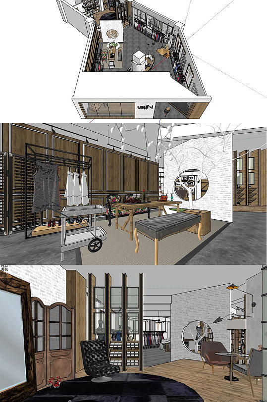 服装店SU设计模型-众图网