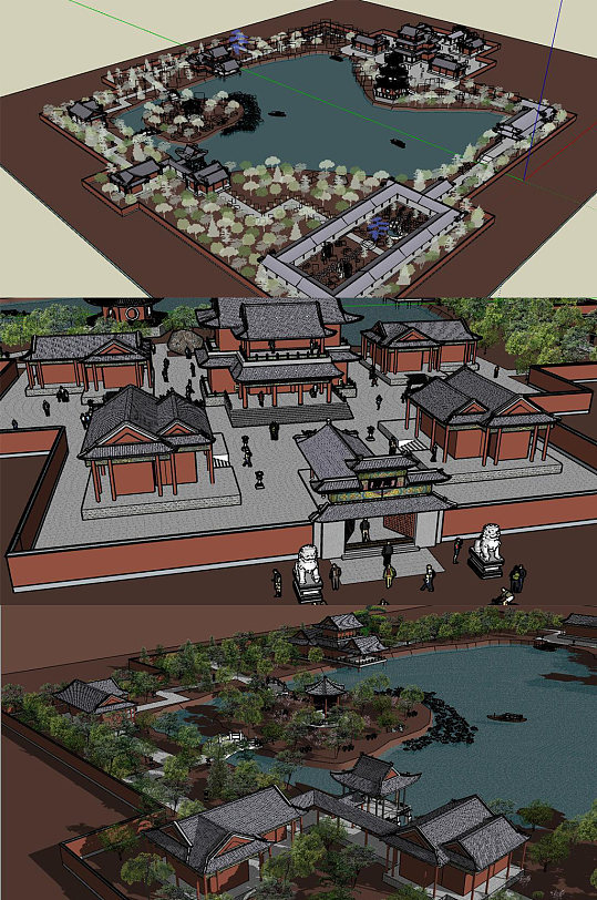 仿苏州园林中式古建模型-众图网