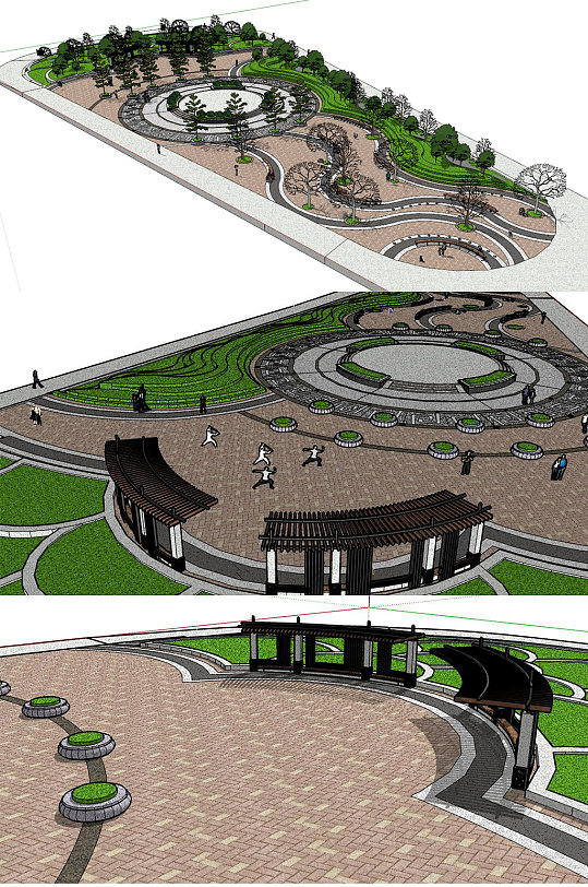 曲线广场su模型-众图网