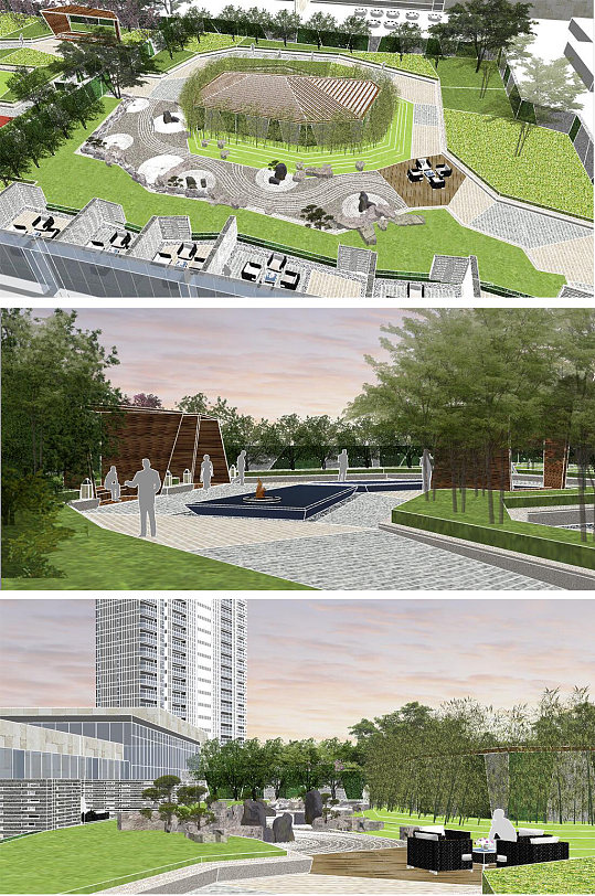 五楼屋顶花园SU模型-众图网