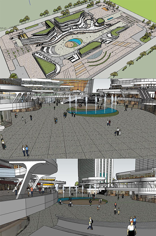现代商业广场景观su模型-众图网