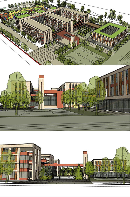 校园景观su模型-众图网