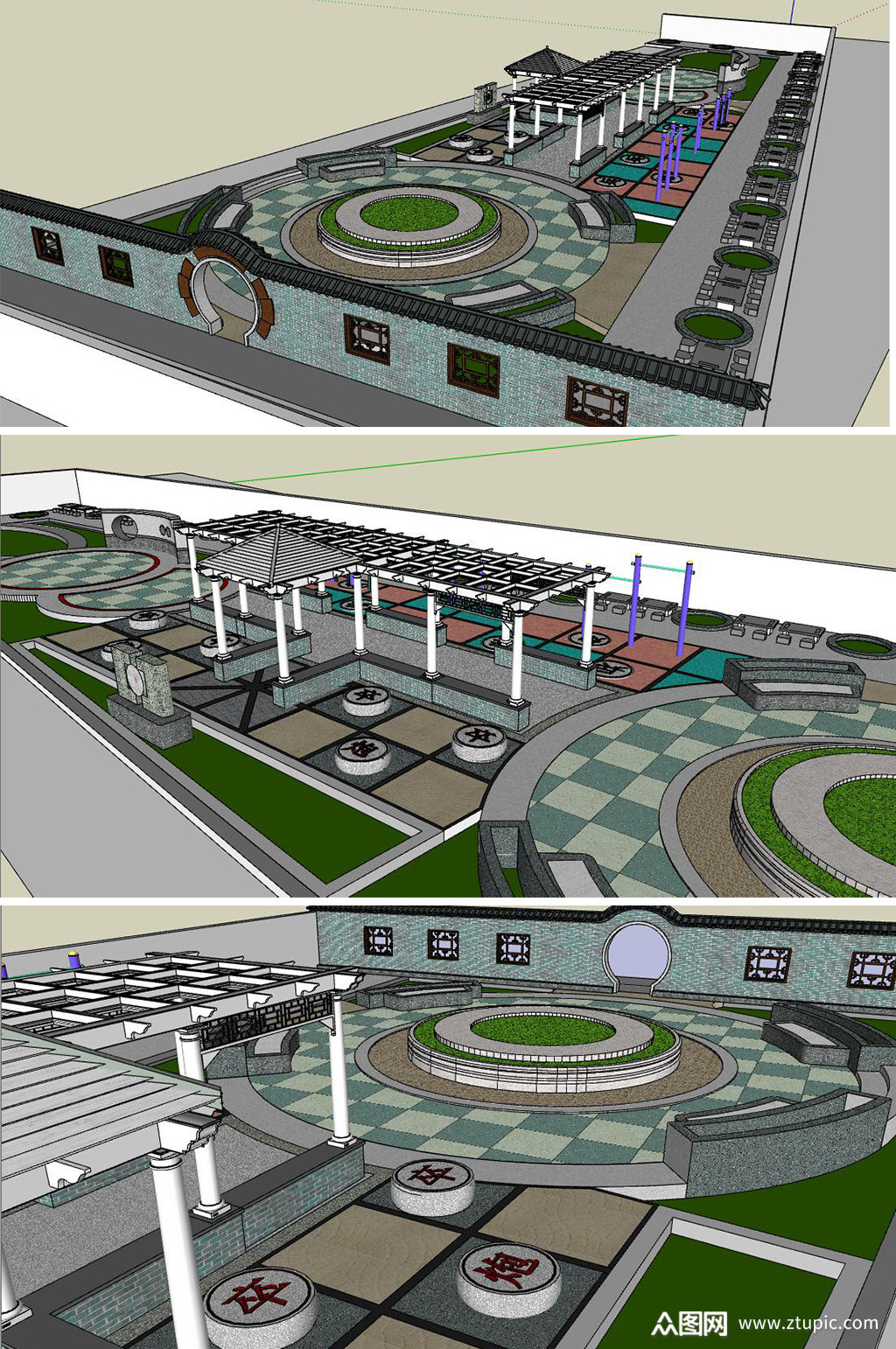 广场公园景观su模型