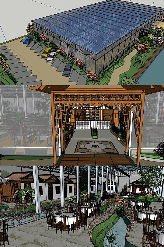 温室大棚生态餐厅SU模型-众图网