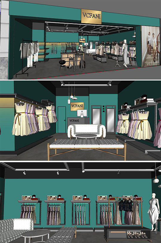 展厅服装服饰店店铺SU模型-众图网