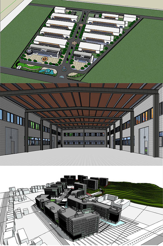 企业工厂建筑SU模型-众图网