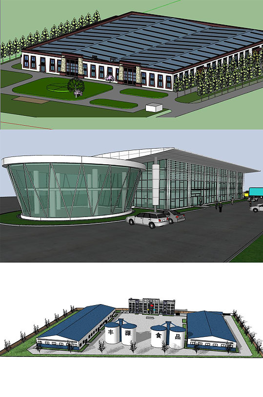 企业工厂建筑SU模型-众图网