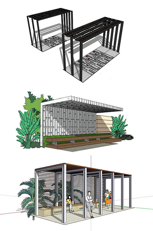 现代廊架SU模型-众图网