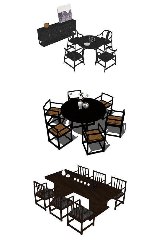 餐桌SU模型7套-众图网