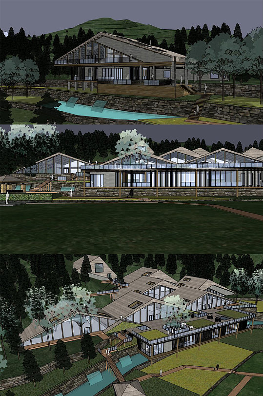 山坡休闲度假村SU模型-众图网