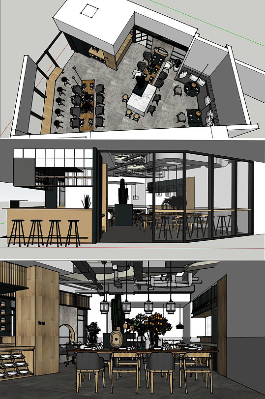 时尚快餐厅SU模型-众图网