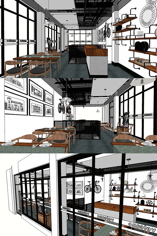 工业风咖啡厅SU模型-众图网