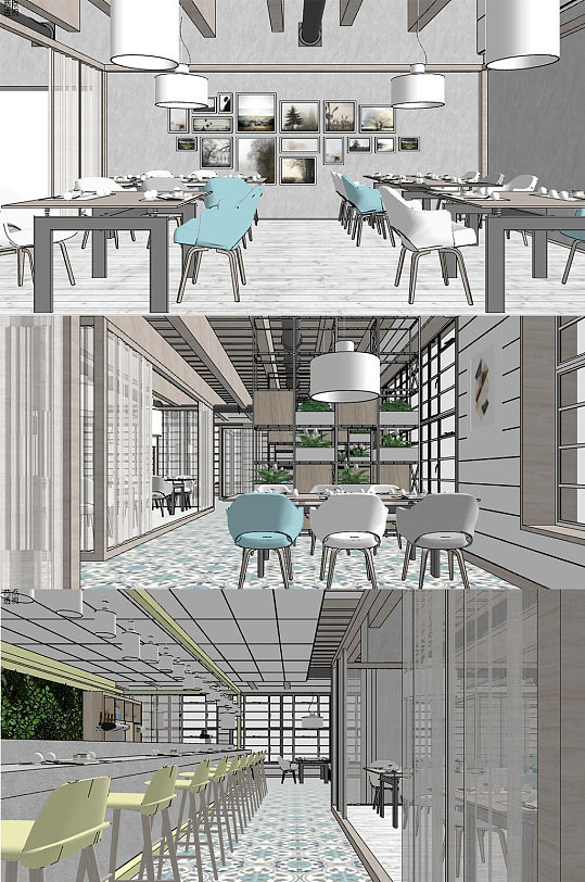 北欧餐厅SU模型-众图网