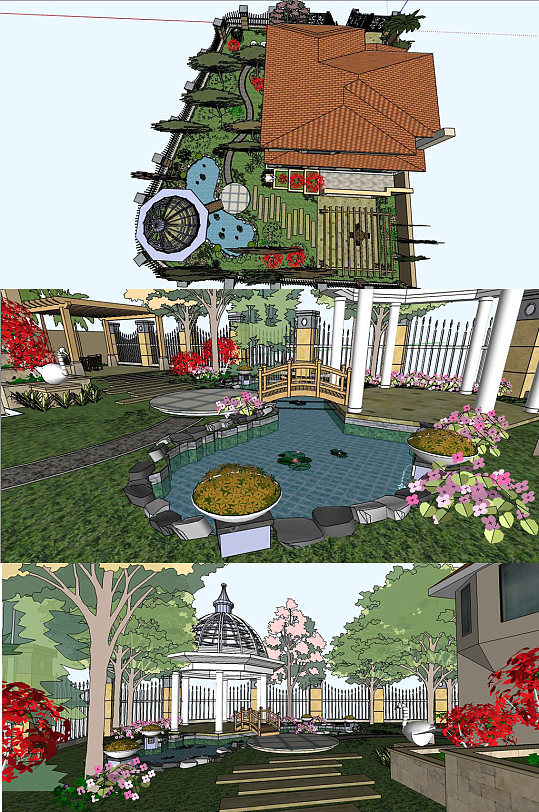 庭院花园SU模型-众图网
