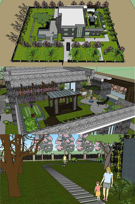 庭院花园SU模型-众图网