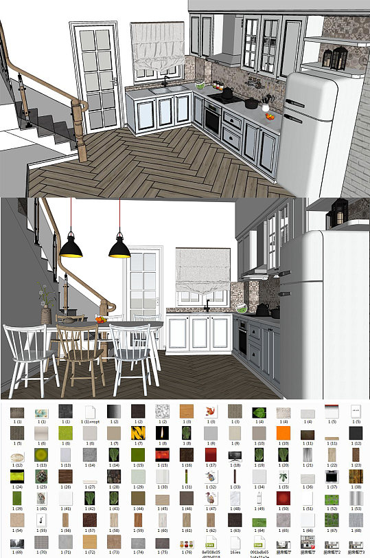 厨房餐厅SU模型-众图网