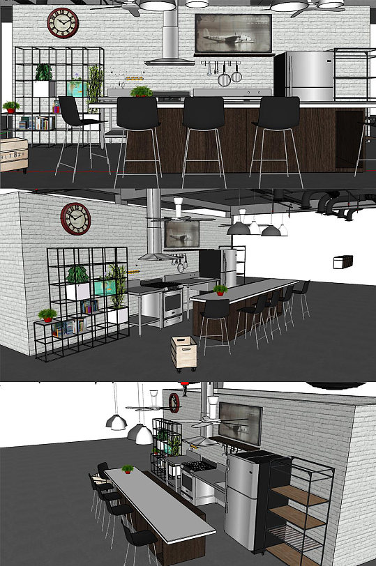 厨房空间SU模型-众图网