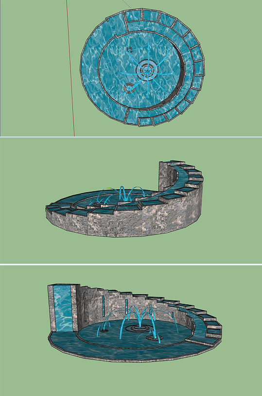 大型水景喷泉SU模型-众图网