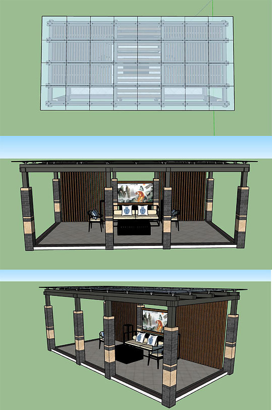 新中式廊架SU模型-众图网