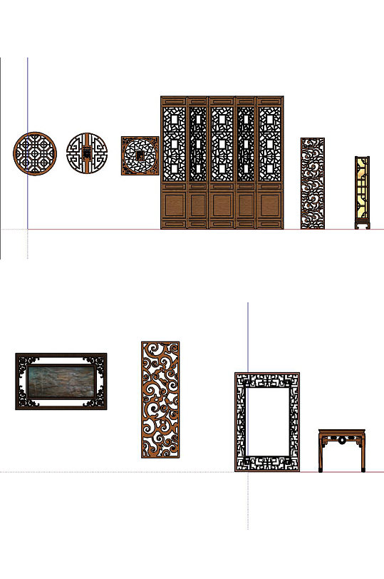 中式元素门窗桌屏风-众图网