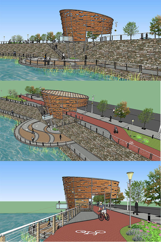 半圆亲水平台 构筑su