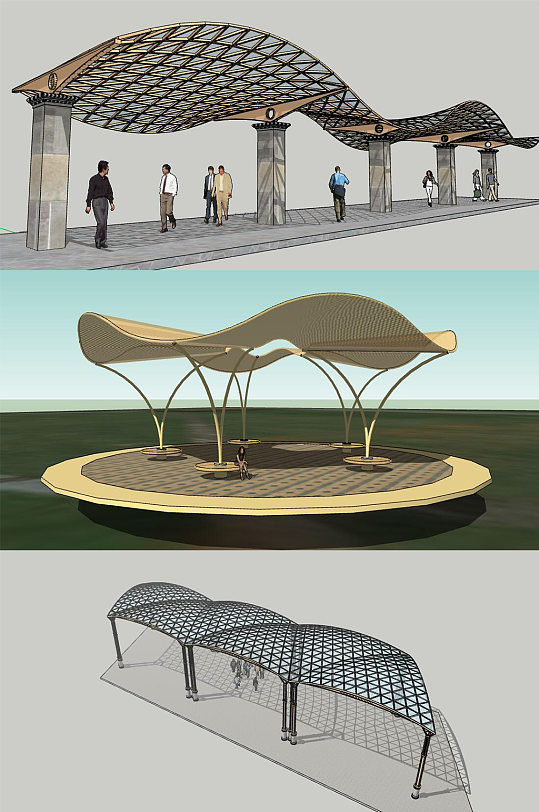 室外张拉膜SU模型85个-众图网