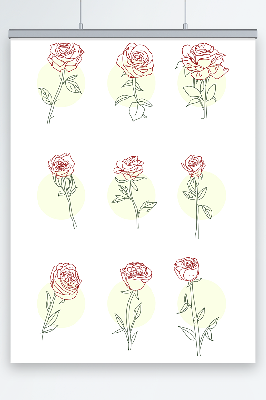 清新线性矢量AI玫瑰花卉插画元素