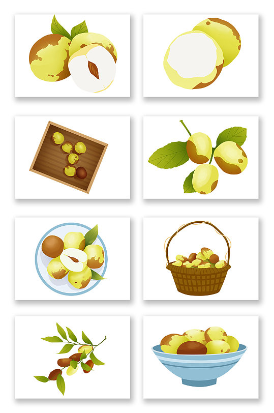 扁平冬季冬枣水果素材元素插画