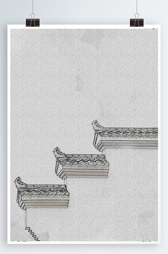 马头墙徽派山水水墨山水画