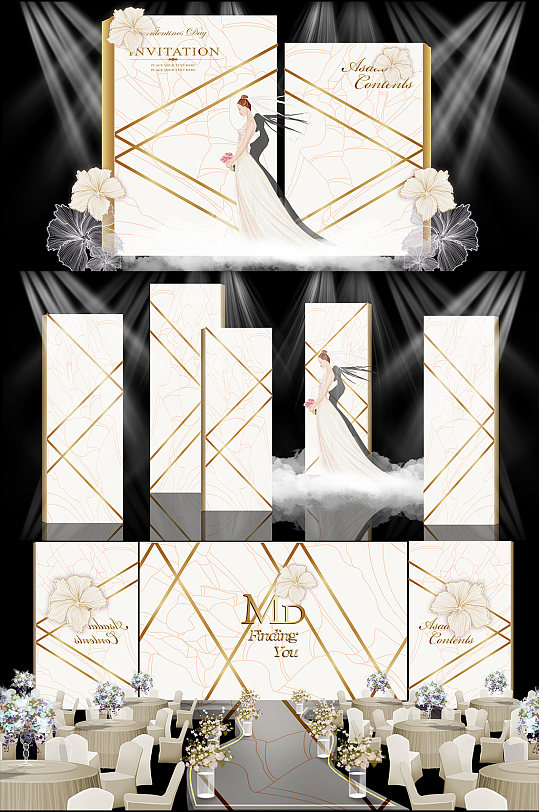 香槟金大理石花瓣几何主题婚礼布置-众图网