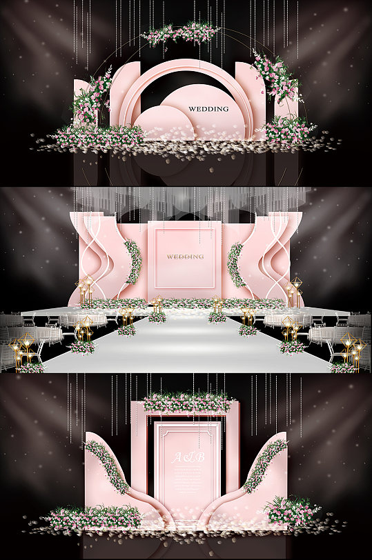 生日宴 粉色小清新唯美婚礼效果图布置-众图网