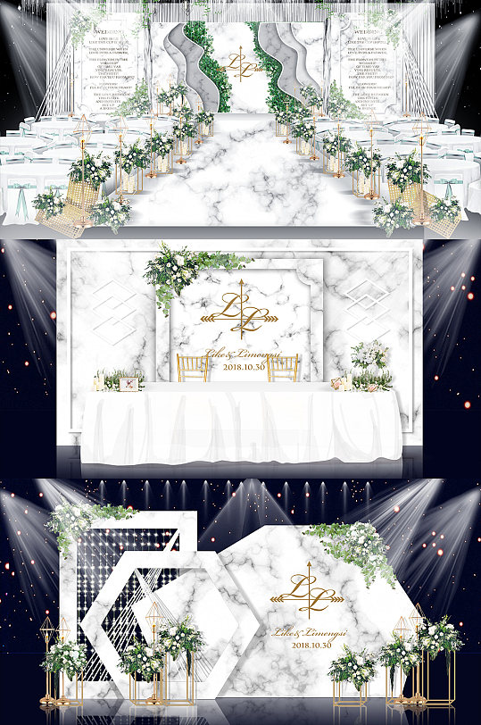 白色欧式轻奢大理石婚庆婚礼布置图-众图网