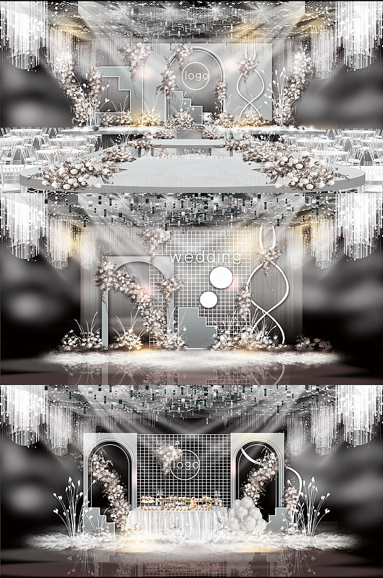 简约高级灰白色婚礼布置效果图-众图网