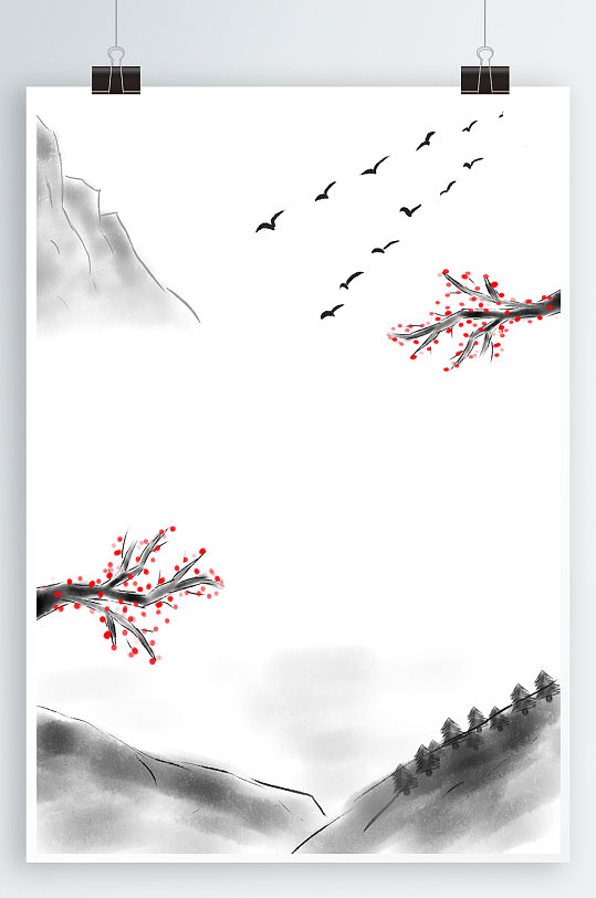 水墨梅花山水背景