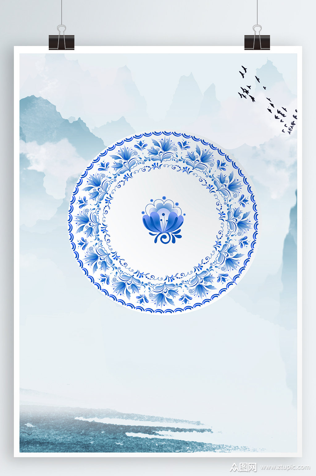中式青花瓷海报背景素材