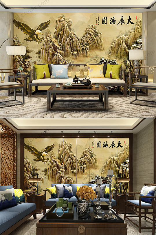 大展鸿图中式背景墙-众图网