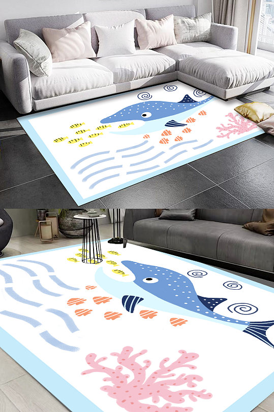 地毯图案卡通鲸鱼地毯-众图网