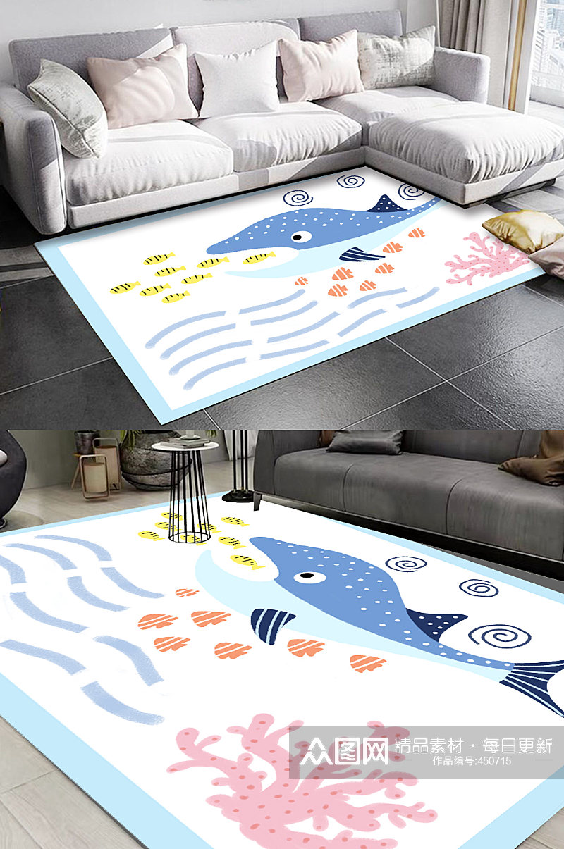 地毯图案卡通鲸鱼地毯素材