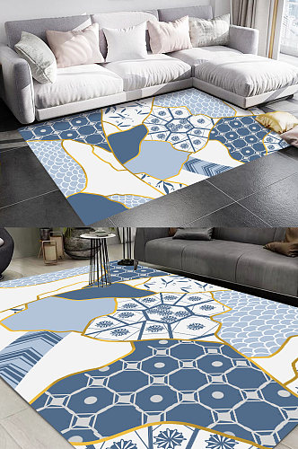蓝色北欧风格地毯客厅地毯