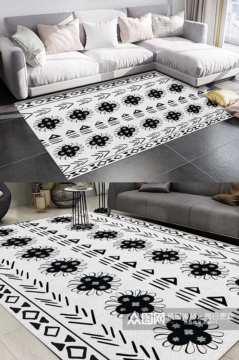 黑白花纹图案地毯图案素材