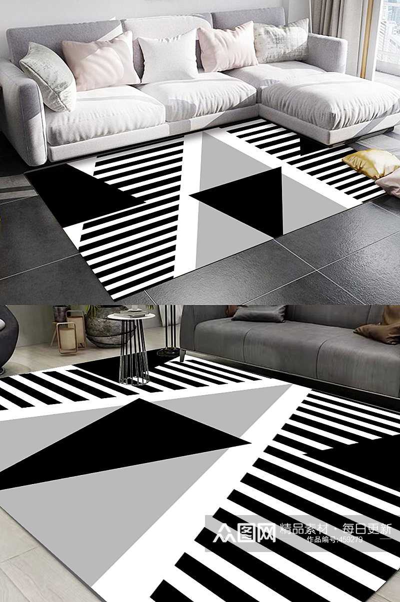 黑白条纹北欧地毯图案素材
