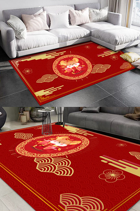 红色喜庆花纹节日地毯图案