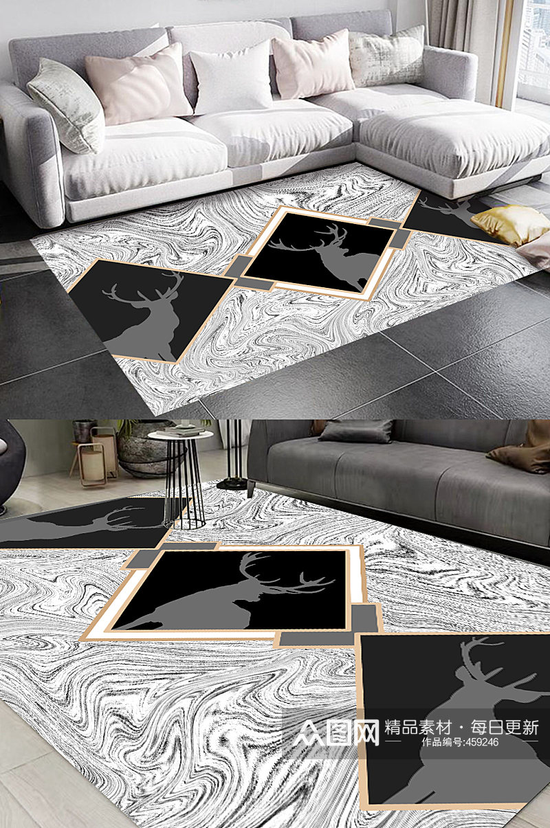 黑白菱形花纹客厅地毯素材
