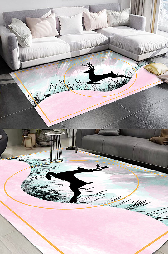 麋鹿山水客厅地毯-众图网