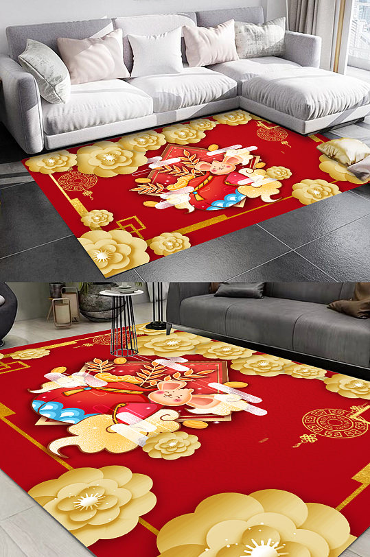 祥云地毯图案红色喜庆花纹-众图网
