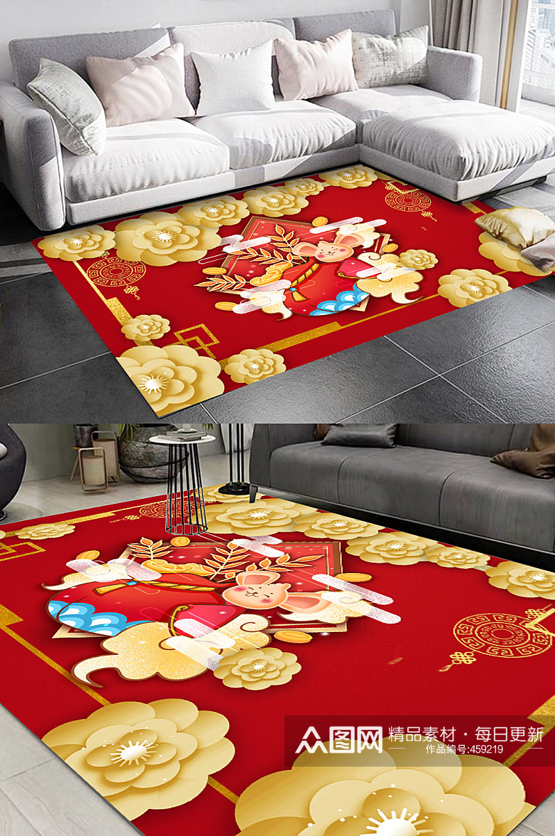 祥云地毯图案红色喜庆花纹素材