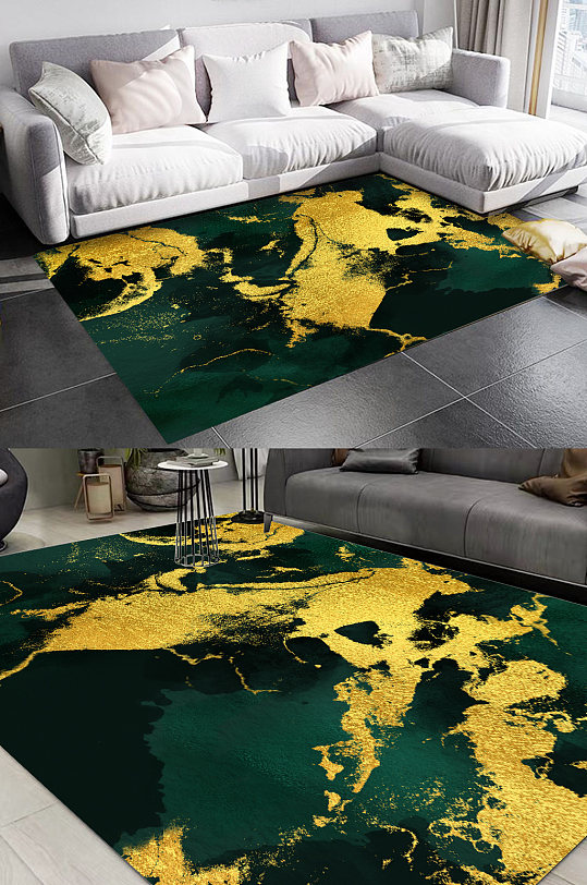 墨绿色地毯金箔线条地毯-众图网